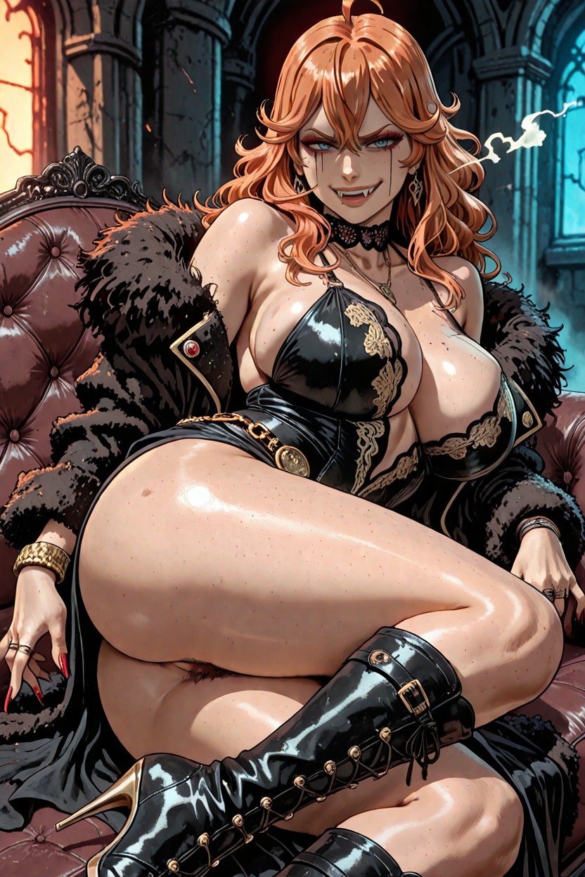 Luxury Extremely Rich Decorated Leather Stiletto Boots With Very Thick High Heels That Are Impossible To Stand On, Solo, Uncensored Hentai AI Porn