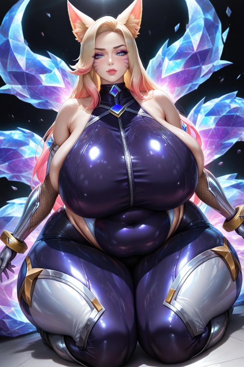 Kneeling, Fat Ass, Kda Ahri Signature Blonde Hairstyle Hentai AI Porn