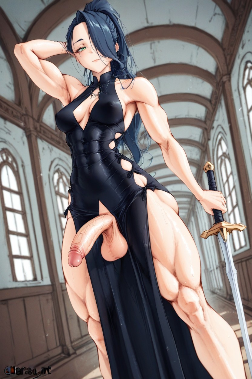 +, Dutch Angle, One Arm Raised Behind Her Head Hentai AI Porn