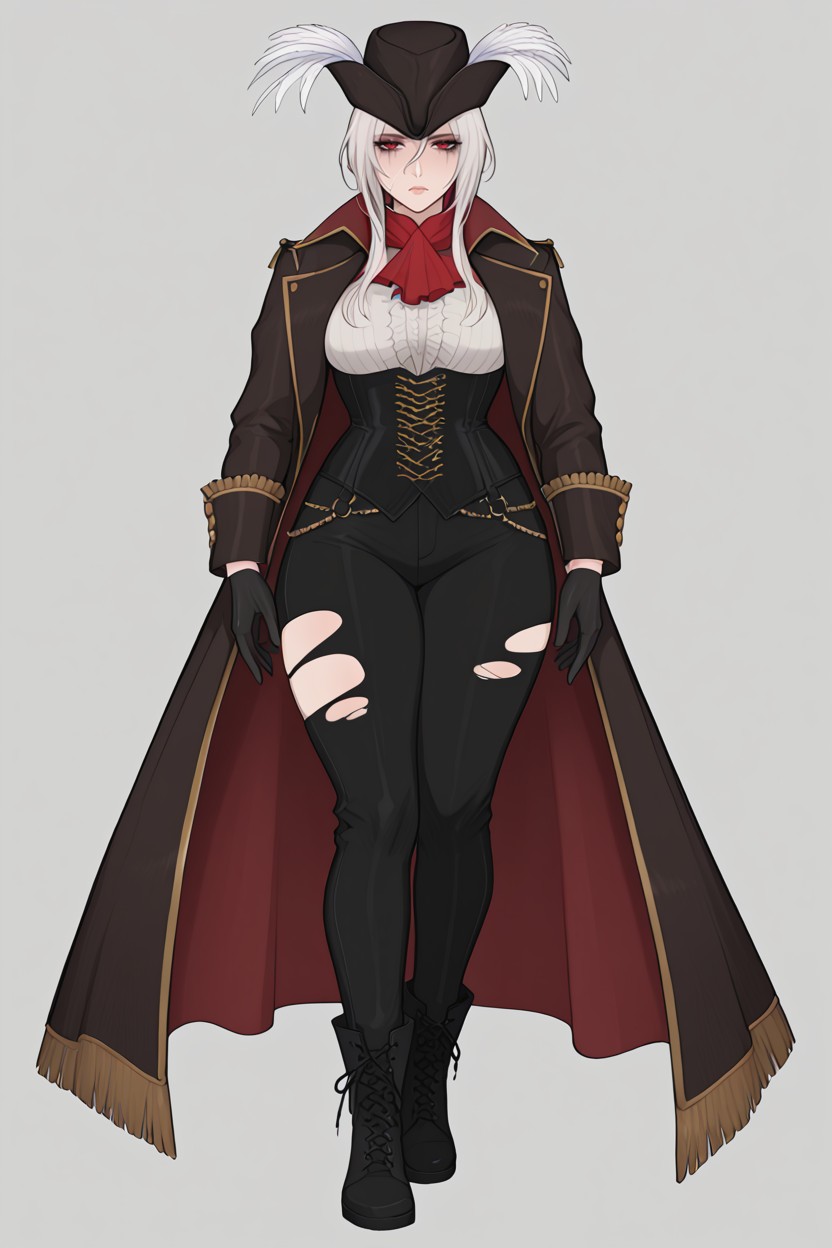 Beautiful Elegant Pale Feminine Face With Sharp Refined Features, Smeared Makeup, Messy White Hair Under The Hat Hentai AI Porn