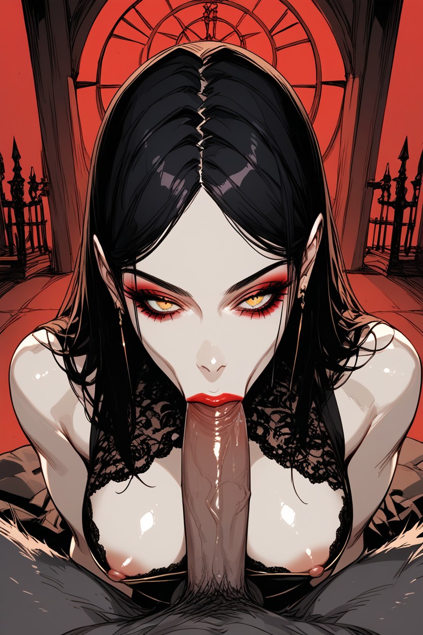 Breasts Spilling Out Of The Dress, Serana From The Elder Scrolls, Serana Strokes The Werewolf’s Penis And Licks It Porno IA Hentai