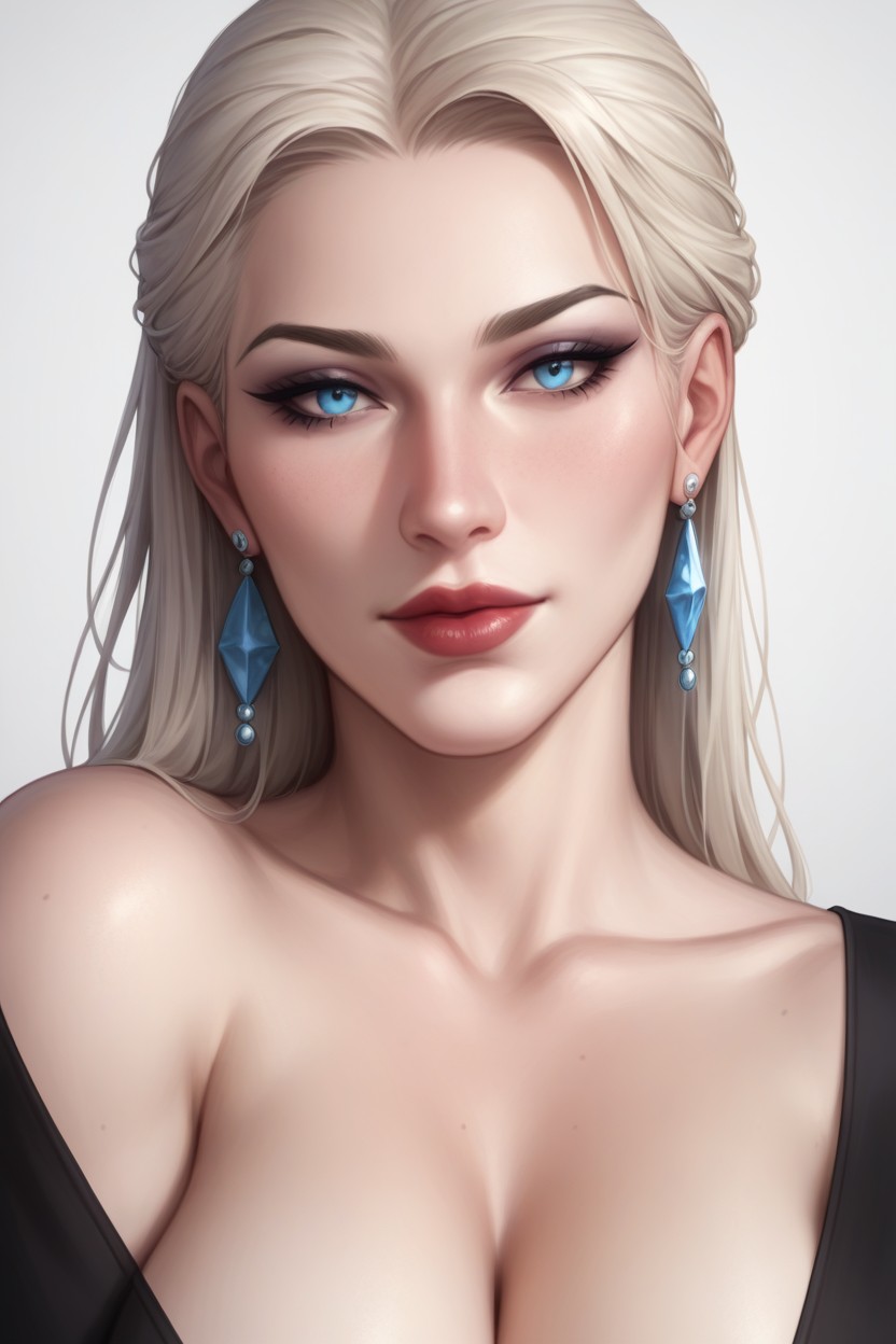 18+, Large Almond-shaped Icy Blue Eyes, Refined Hentai IA