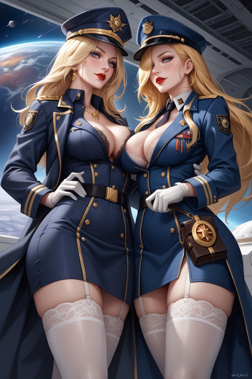 Blue Uniform, Hair Over One Eye, Open Clothes Hentai AI Porn