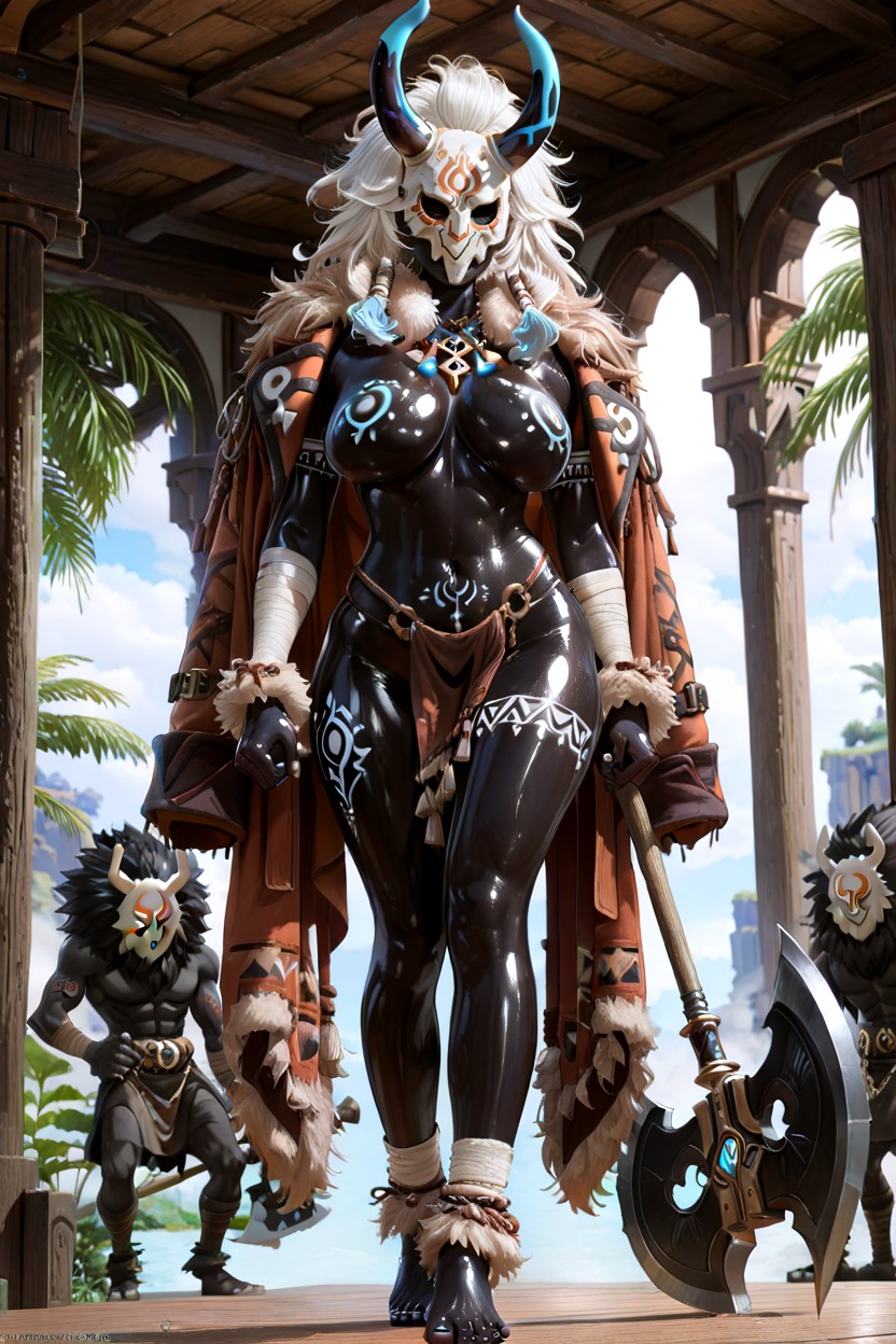 Woman Only, "female Hilichurl From Genshin Impact", Topless Hentai AI Porn