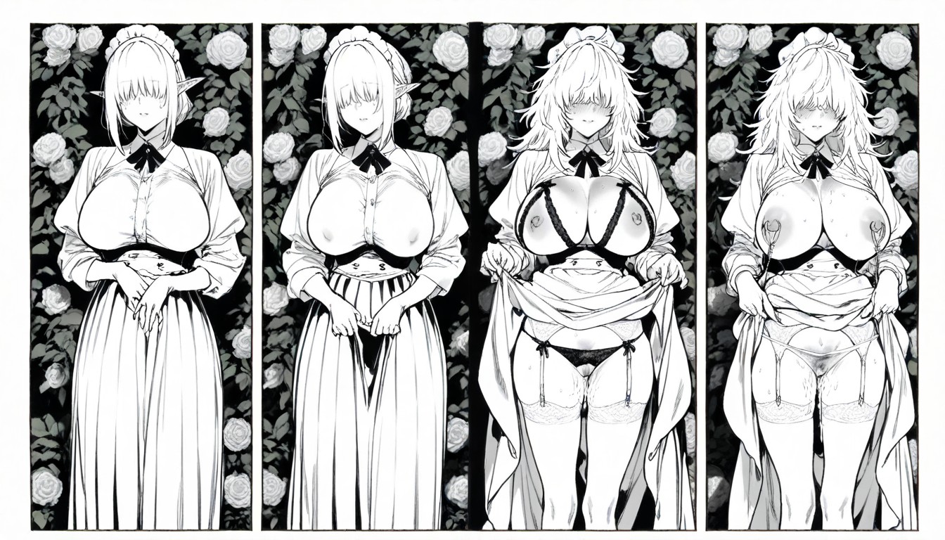Long Skirt, Multiple Views, White Hair Hentai AI Porn