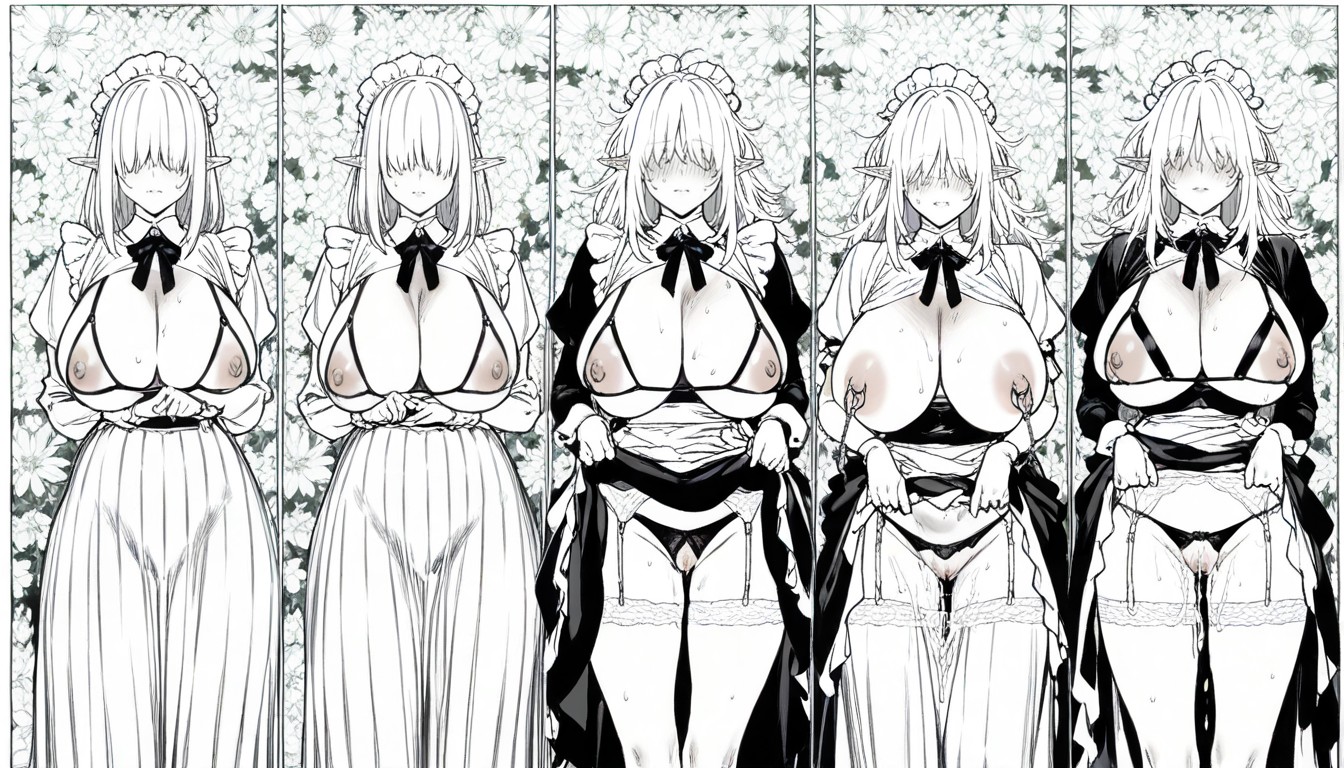 Voluptuous, Flower Garden Background, Multiple Views Hentai AI Porn