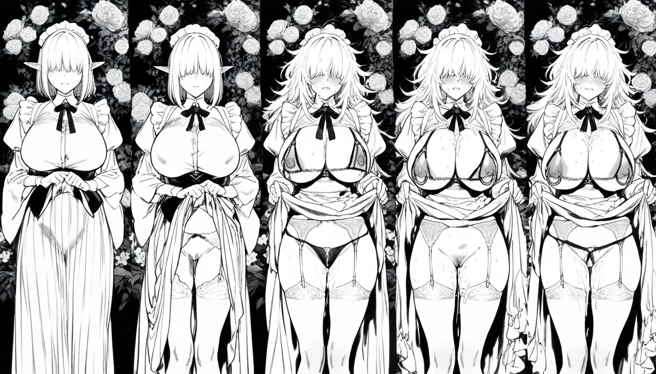 Messy Hair, Voluptuous, Monochrome Hentai AI Porn