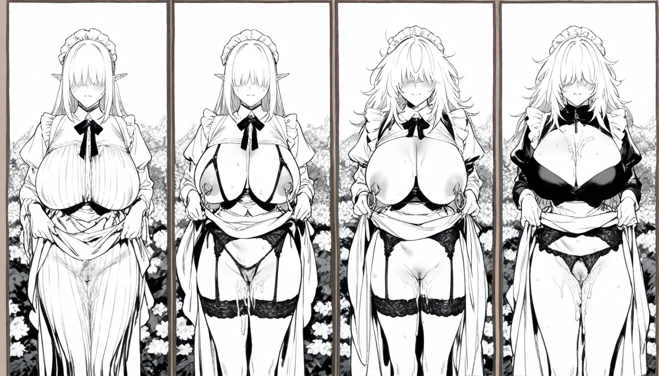 Monochrome, Lifting Skirt, She Lifting Her Skirt Hentai AI Porn