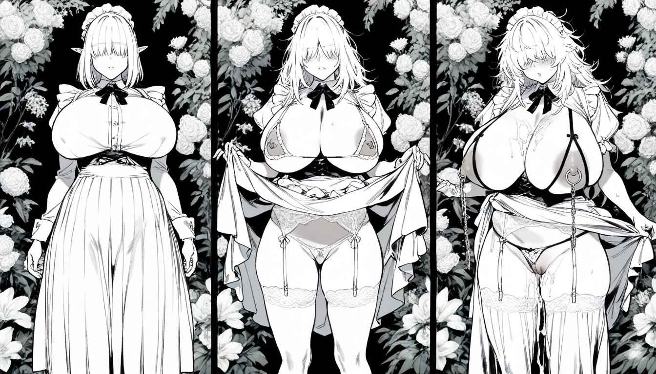 French Maid, Clean Lineart, Duoyuanjun Art Style Hentai AI Porn
