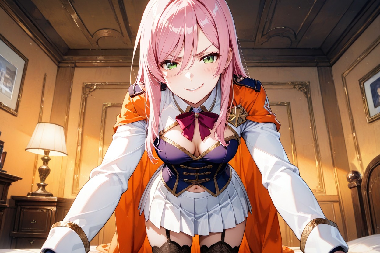 Skirt Navel Exposed, On Bed, Overhead Dutch Angle Hentai AI Porn