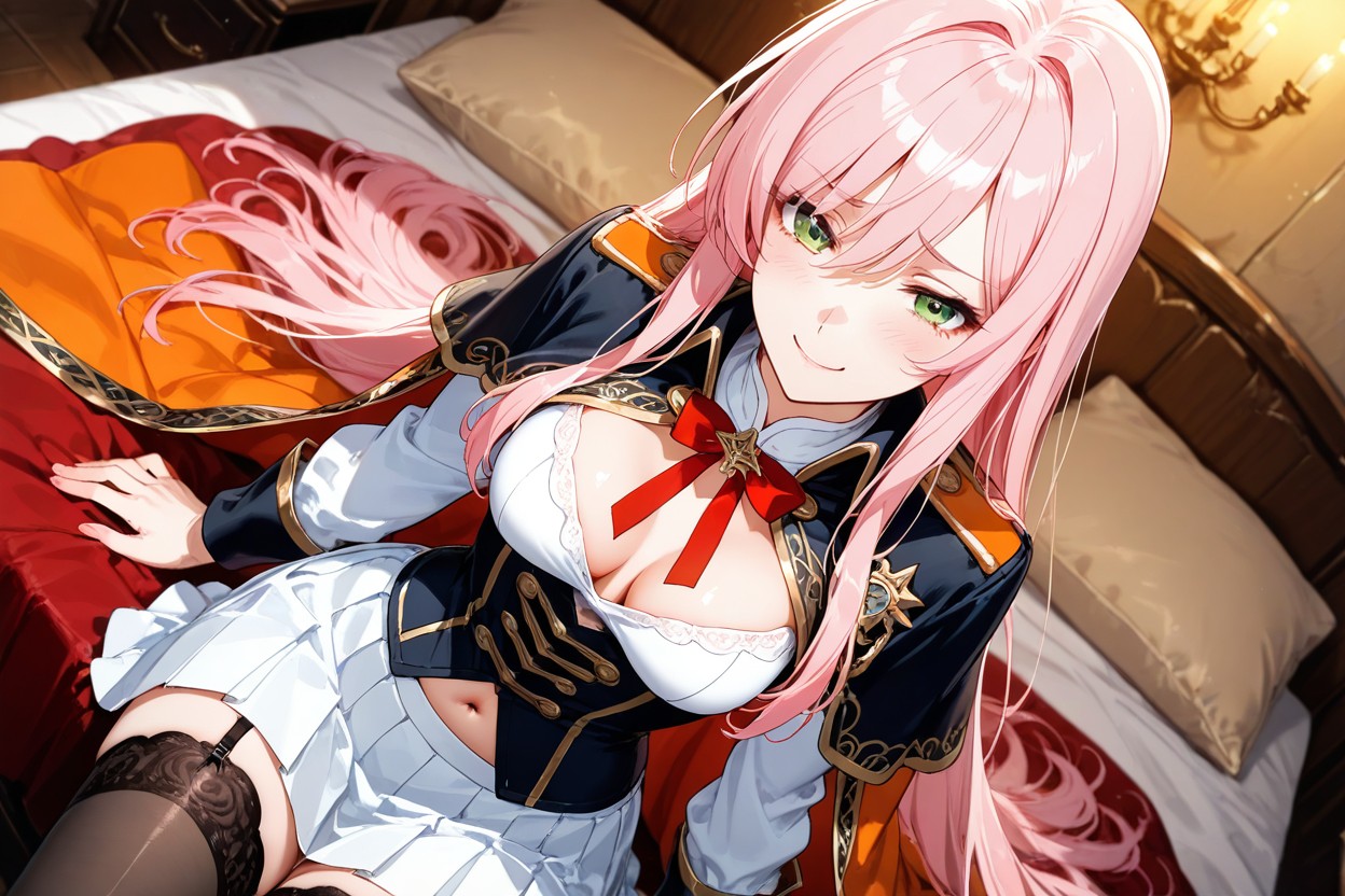 Orange Cape Edging, Large Burgundy Ribbon Bow, High Details Hentai AI Porn