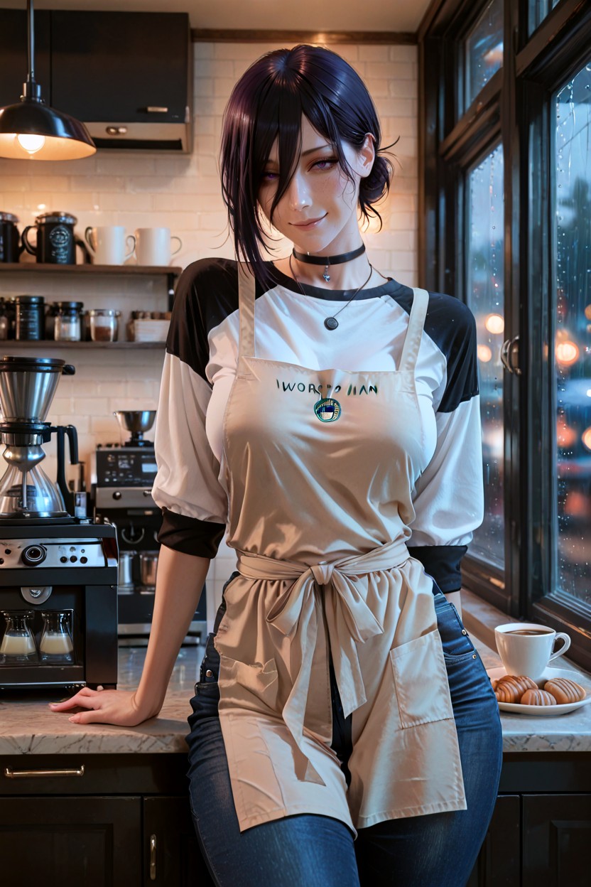 Coffee Grinder, Fully Buttoned, Sharp Facial Features Hentai AI Porn