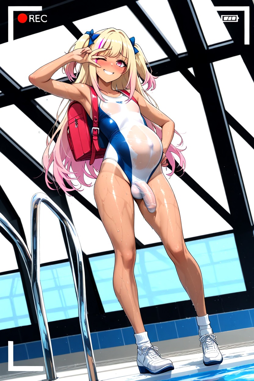 Traje De Baño, Mary-jane Shoes With Instep Strap, White See-through Swimsuit Hentai IA
