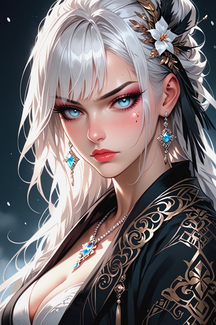 Cool, A Elegant Chin, Moderately Large Almond-shaped Icy Blue Eyes Hentai AI Porn