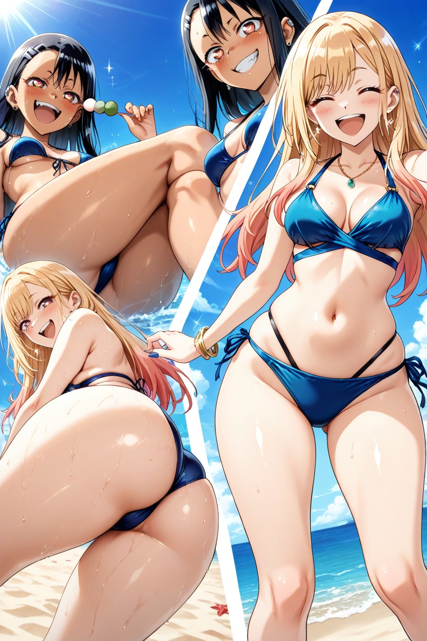 Closed Eyes, Beach, Small Breasts Hentai AI Porn