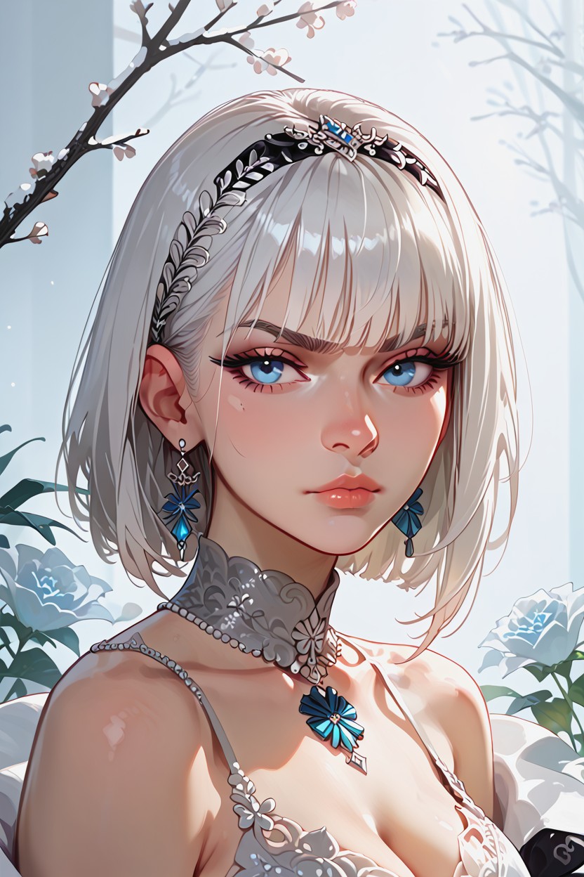 A Elegant Chin, Her Expression Is Calm, Naturally And Gently Arched Eyebrows Hentai IA