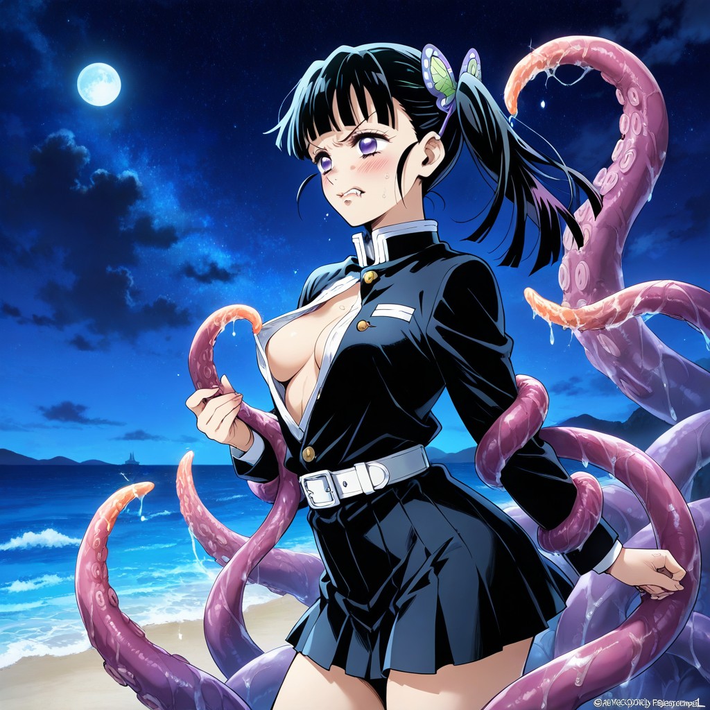 Tentacles Stalk Her From Behind, Tentacles From Afar, Tentacles Grope Her Hentai IA