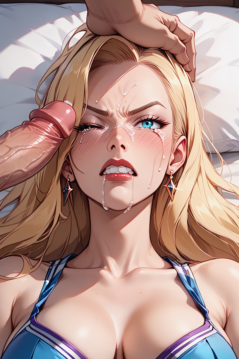 Annoyed Expression, Blonde Hair, Disembomdied Hand On Her Head Hentai AI Porn