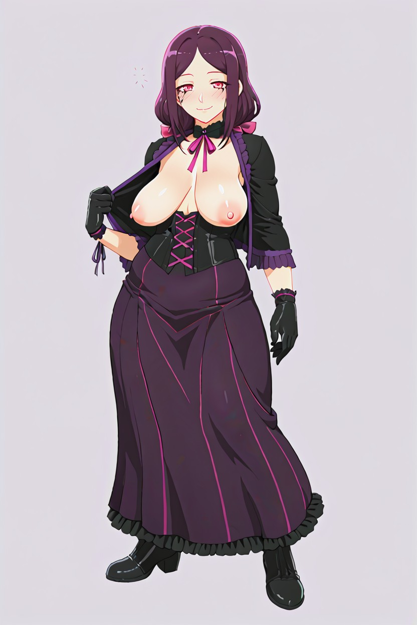 Messy Black And Purple Hair, Topless, Character Sprite For Visual Novel Hentai AI Porn