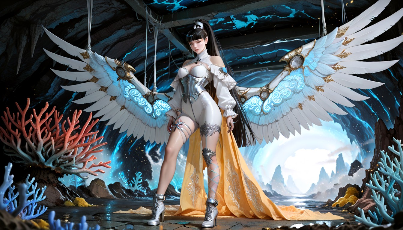 Left Leg Also Has An Ornate Crisscross Pattern Gold Greave Wrapping The Shin, Fully Clothed, Straight Blunt Bangs Hentai AI Porn