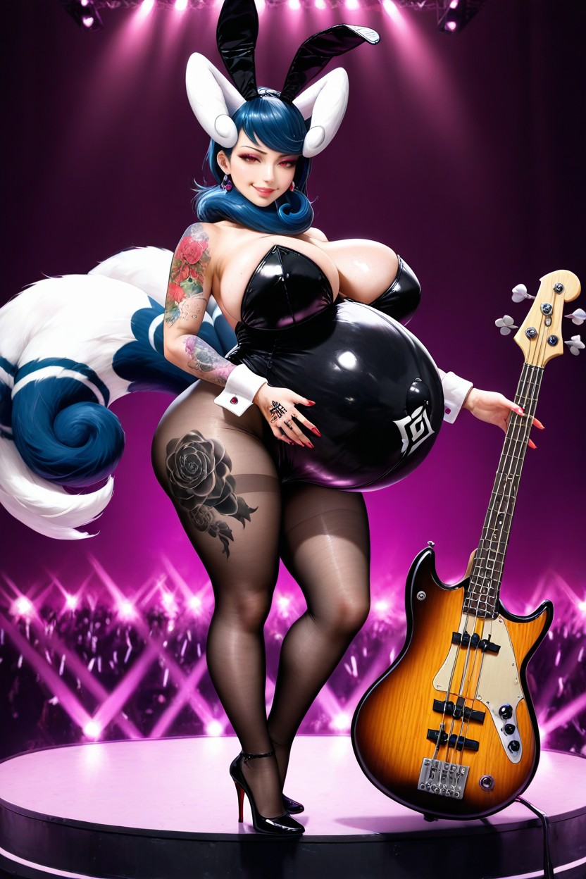 Medium Ass, Black Leather Gloves, Bass Guitar Hentai AI Porn