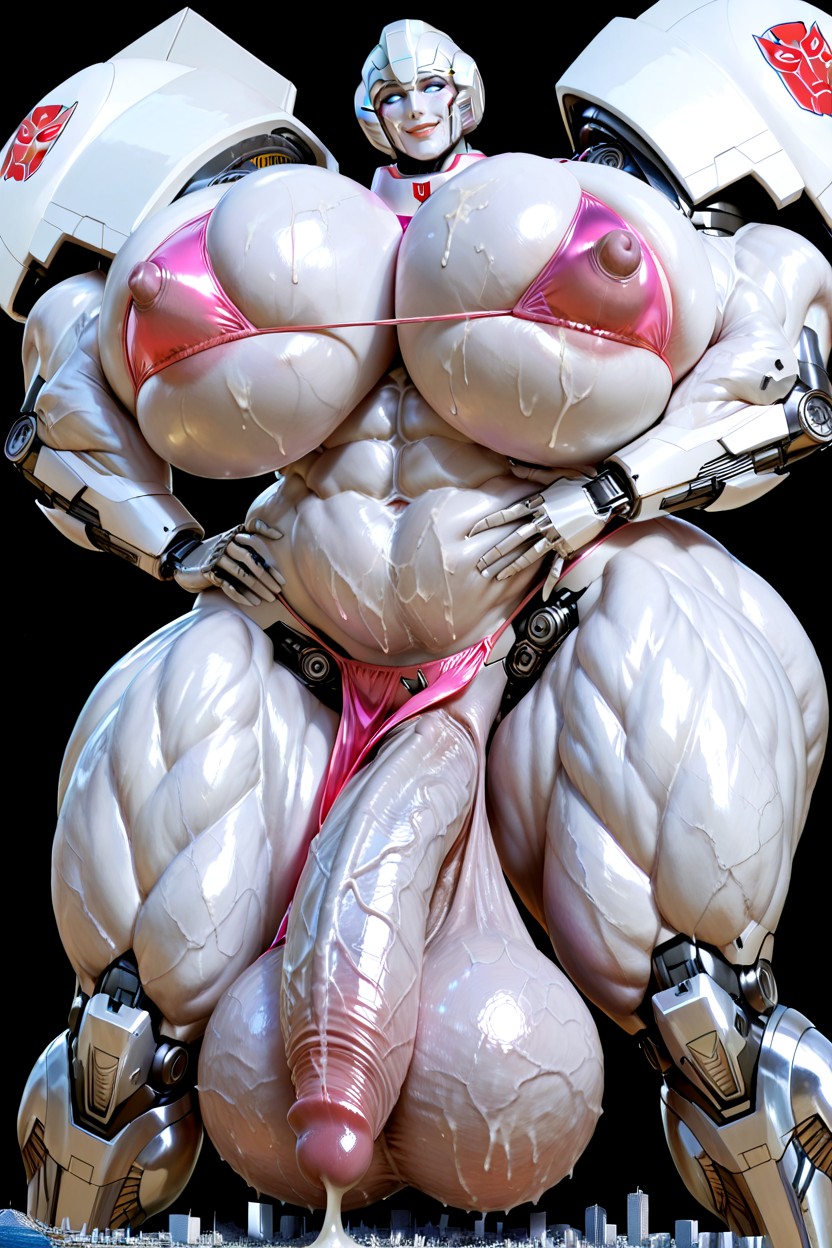Gigantic Huge Hyper White Metallic Cock, Hyper Colossal Muscle Belly, Cumshot Hentai AI Porn