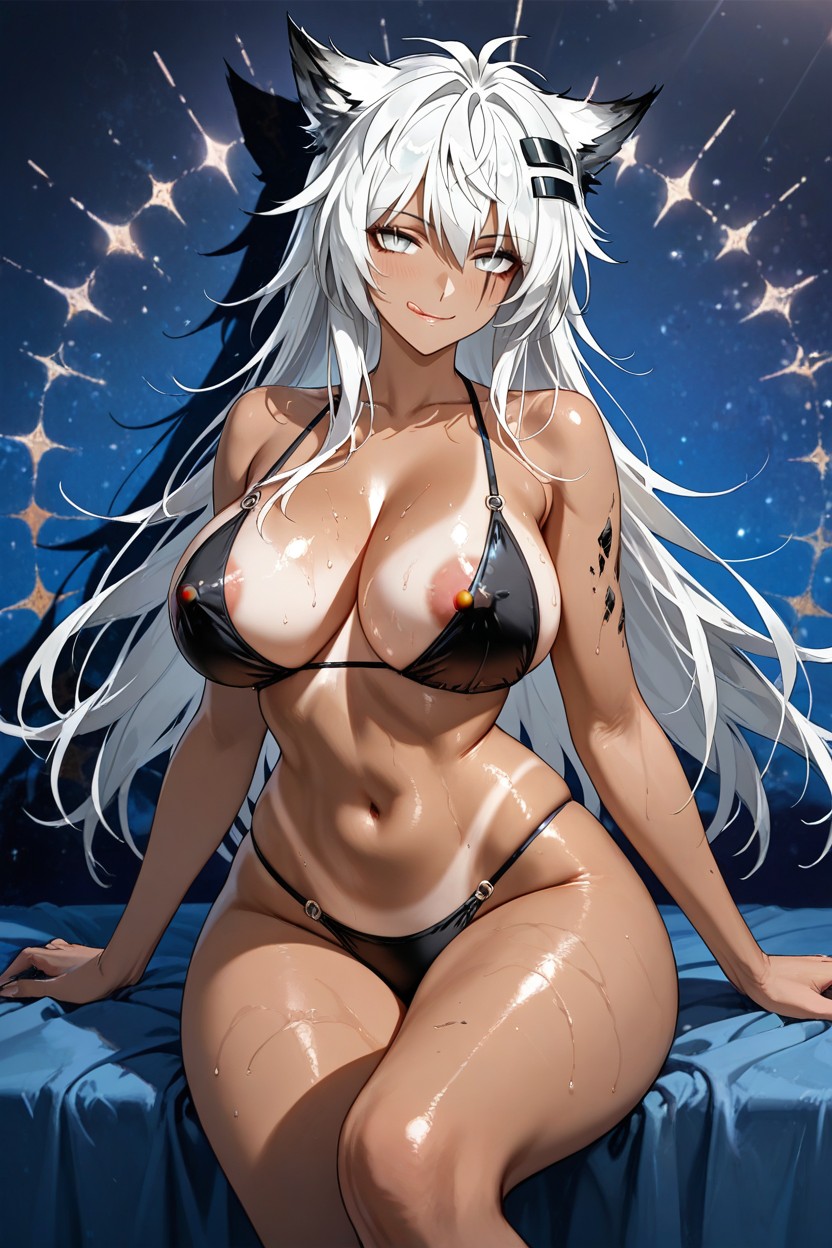 Wearing A Black Bikini, Smirk, Lappland From Arknights Hentai IA