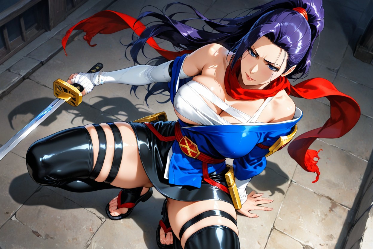Red Belt With Rectangular Panels, Blue Thigh‑high Stockings, Red X-men Belt Porno IA Hentai