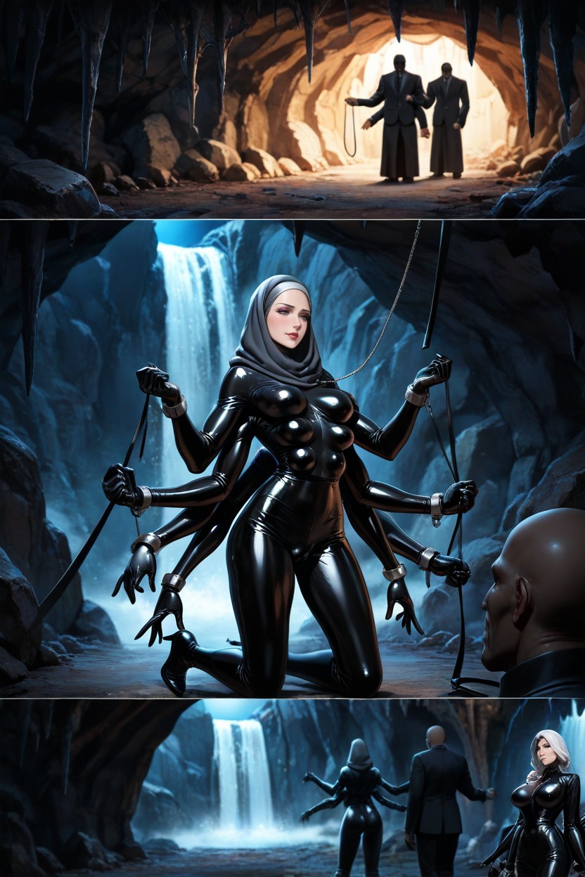 Cave, Black Latex Suit, Pechos Pequeños Hentai IA