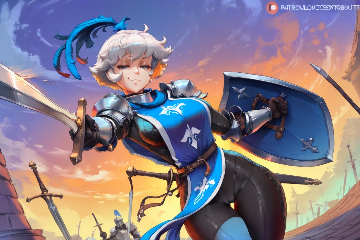 Shiny Skin, Silver Hair, Sunset Hentai AI Porn