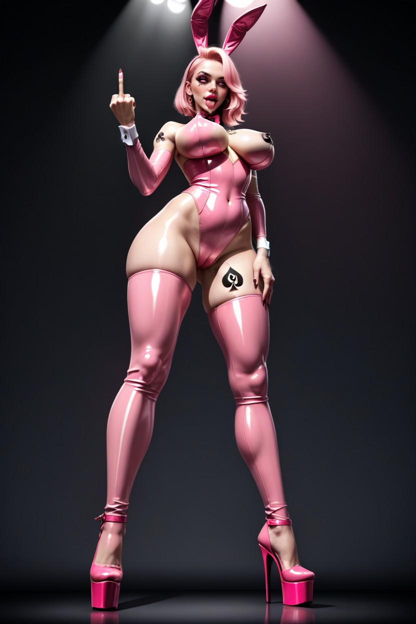 Centered Composition, Black Spade Tattoo On Nipples, Heart Eyes Hentai AI Porn