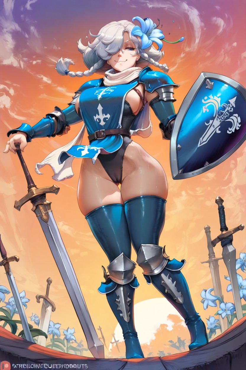 Girl, Blue Leather Thighhigh Boots, Smug Hentai AI Porn