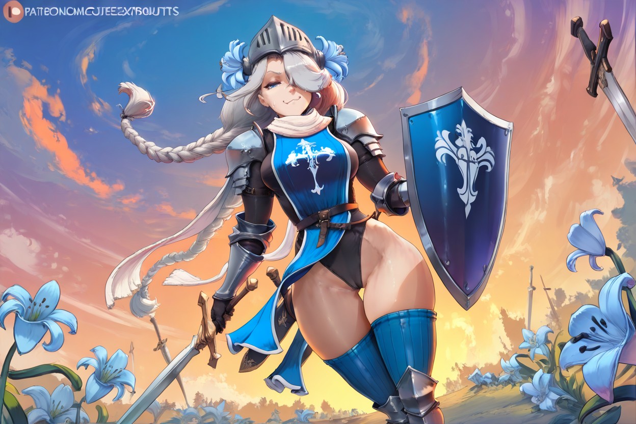 Blue Leather Thighhigh Boots, Silver Hair, Fleur De Lys Emblem Porno IA Hentai