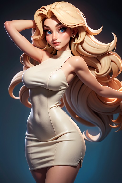 Standing Against A Rough, Textured Wall She Has Long, White Hentai AI Porn