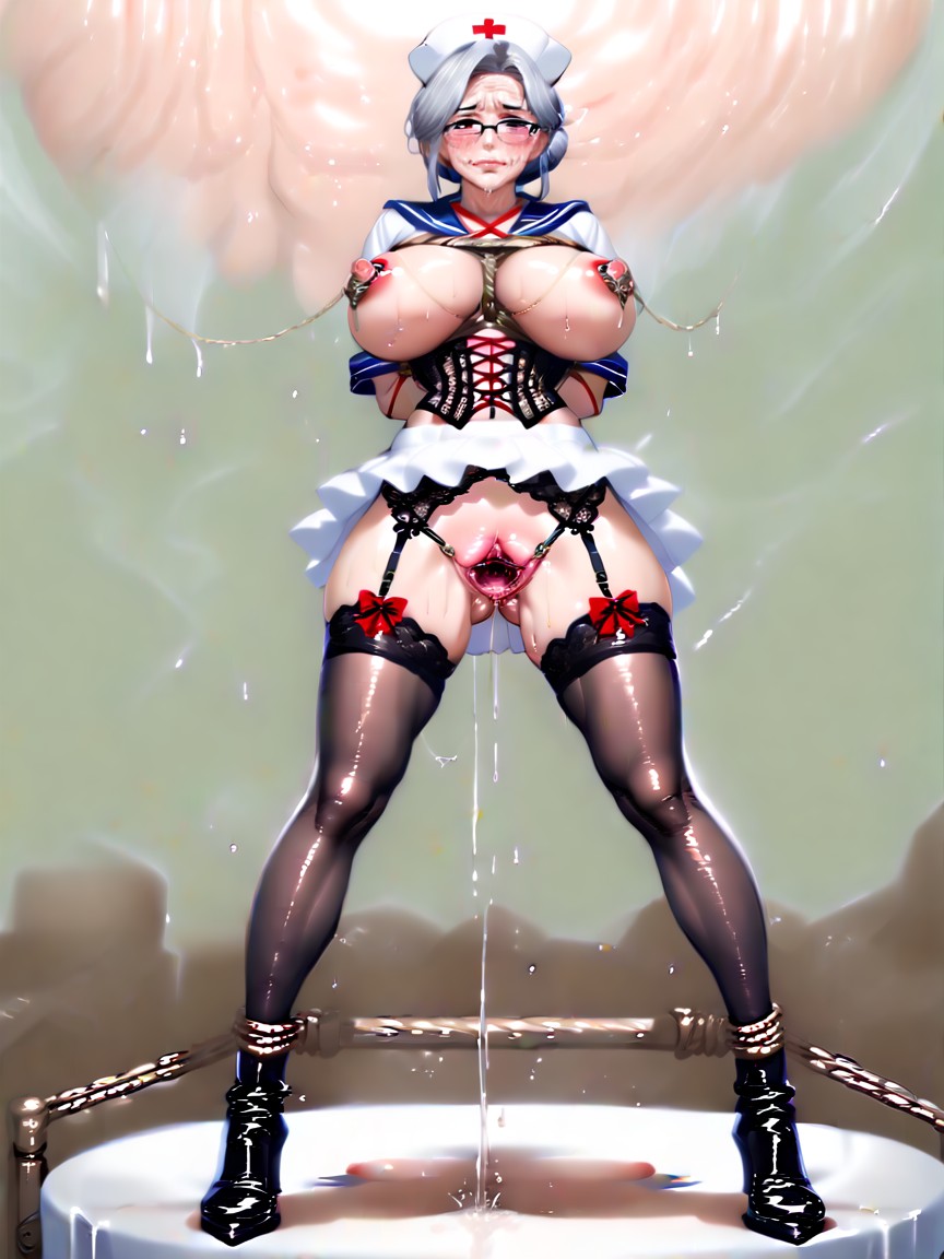 Blushing Pussy Lips, Single Hair Bun, Ruffle Miniskirt Hentai AI Porn