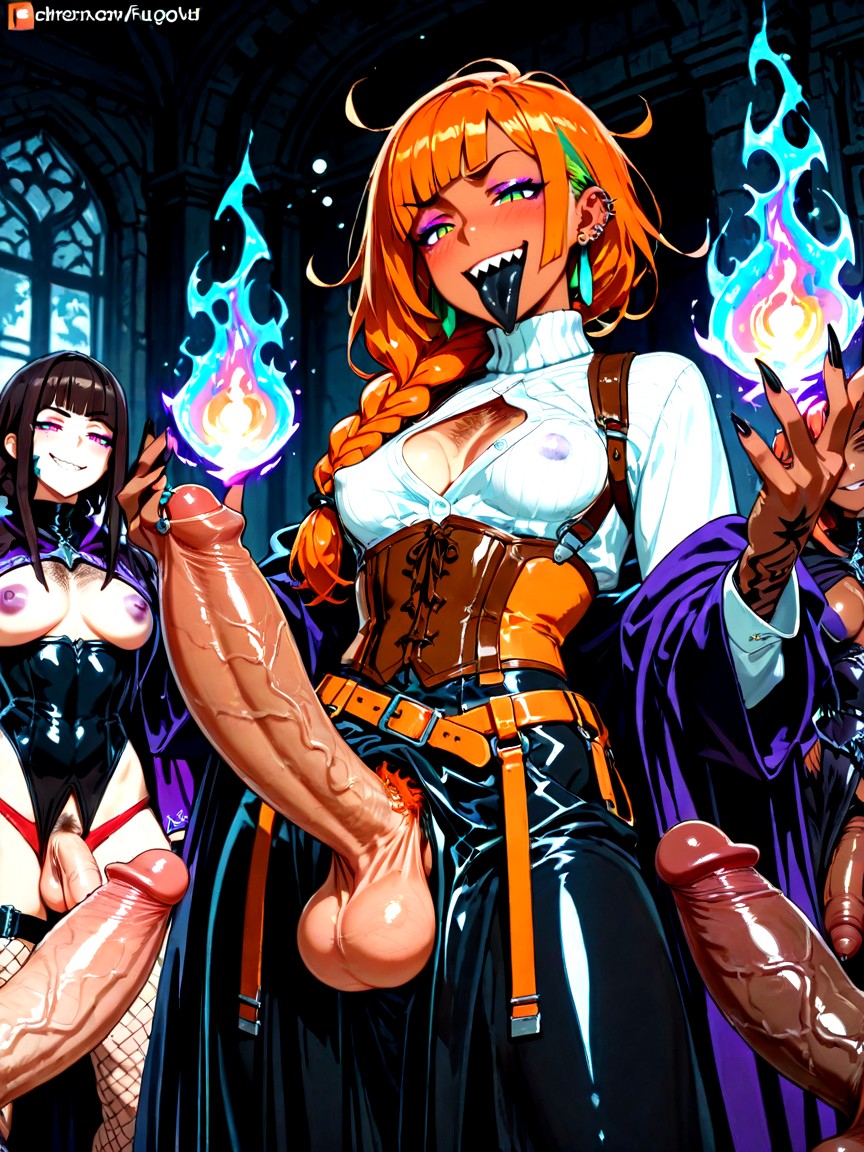 Smug, Messy Hair, Black Marked Scaled Magic Dark Tan Skin Porno IA Hentai