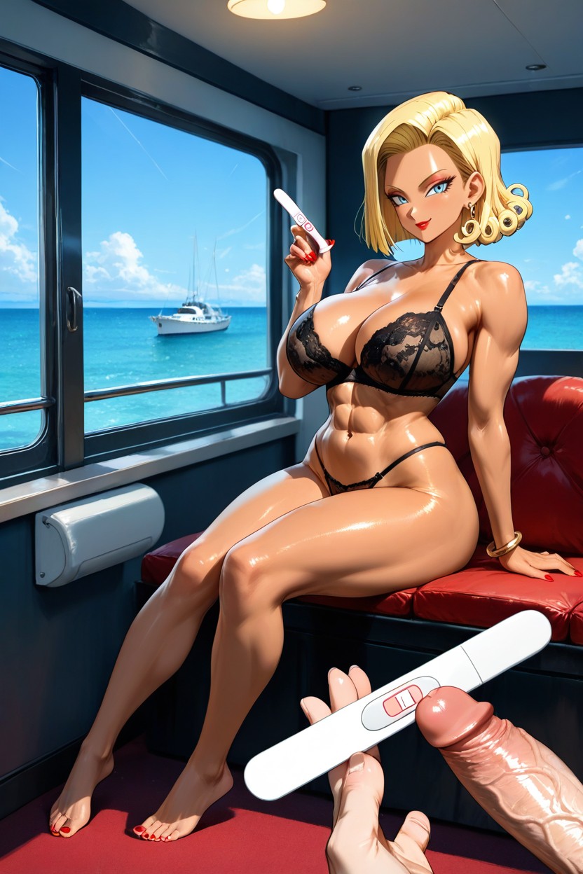 Pelo Rubio, Makeup, Black Lace Bra Hentai IA