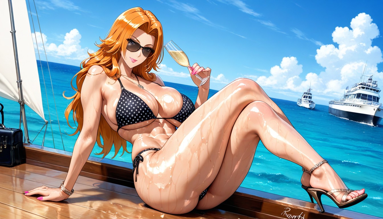 Dutch Angle, Drinking Champagne, Smiling Hentai AI Porn