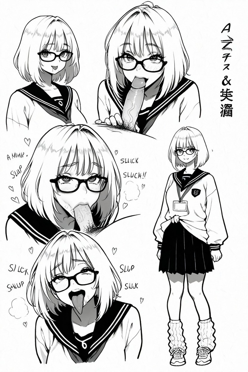 Monochrome, Half Body, Glasses Hentai AI Porn