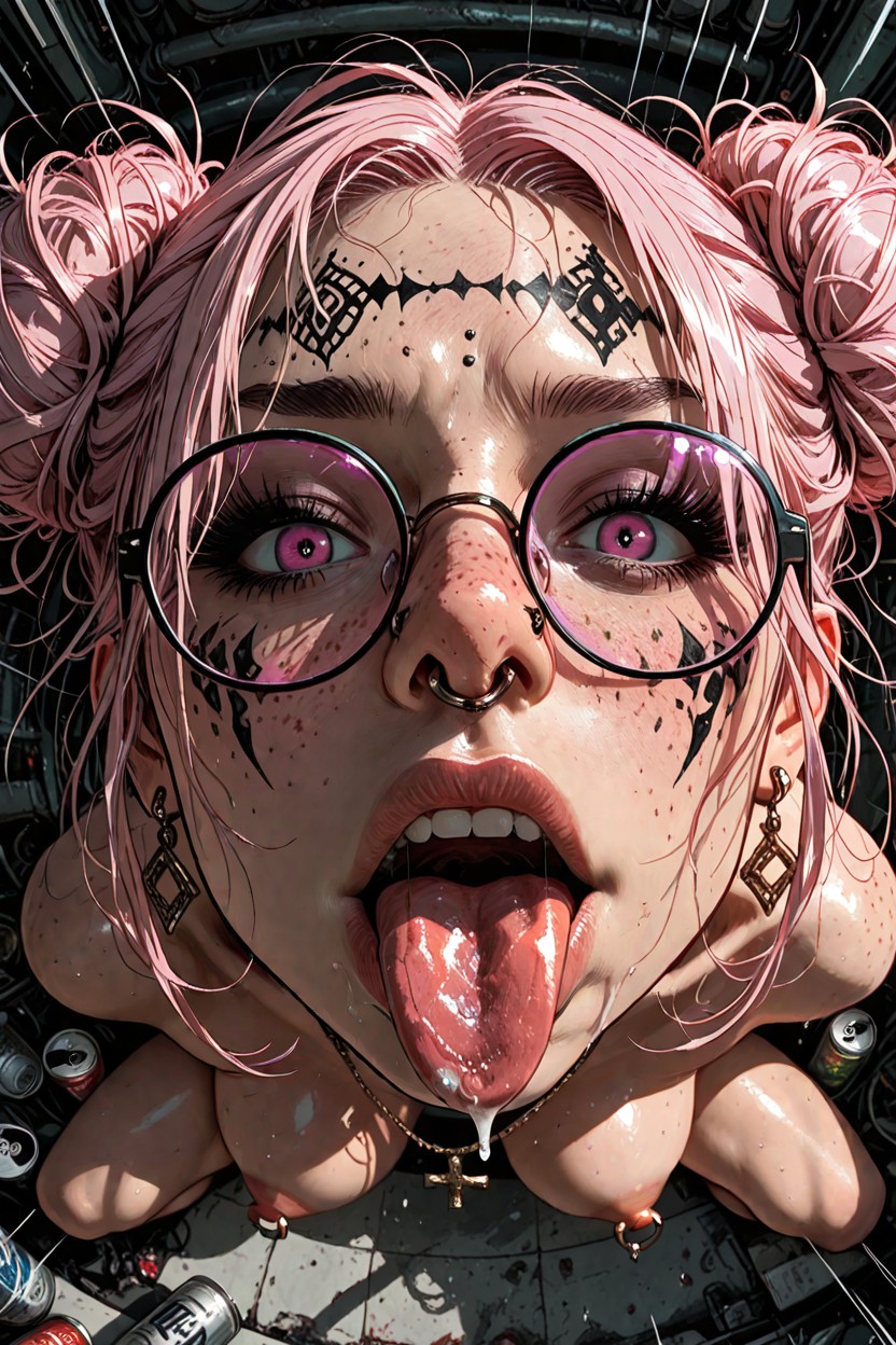 Eye Makeup, Large Round Glasses With A Light Pink Tint, Dynamic Perspective Shot Hentai AI Porn