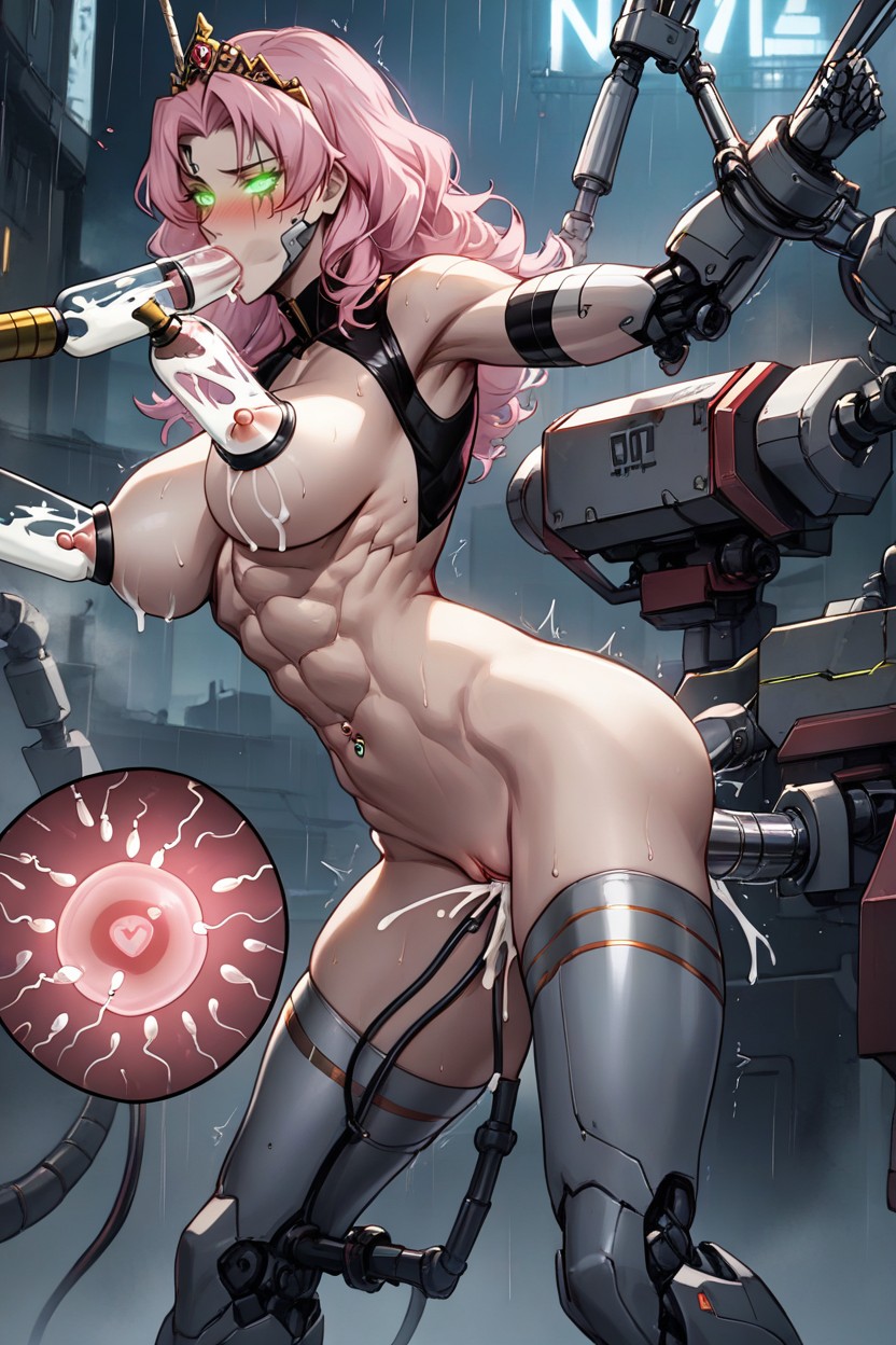Machine Restrained, Pink Hair, Pussy Masturbated By Machine Hentai AI Porn