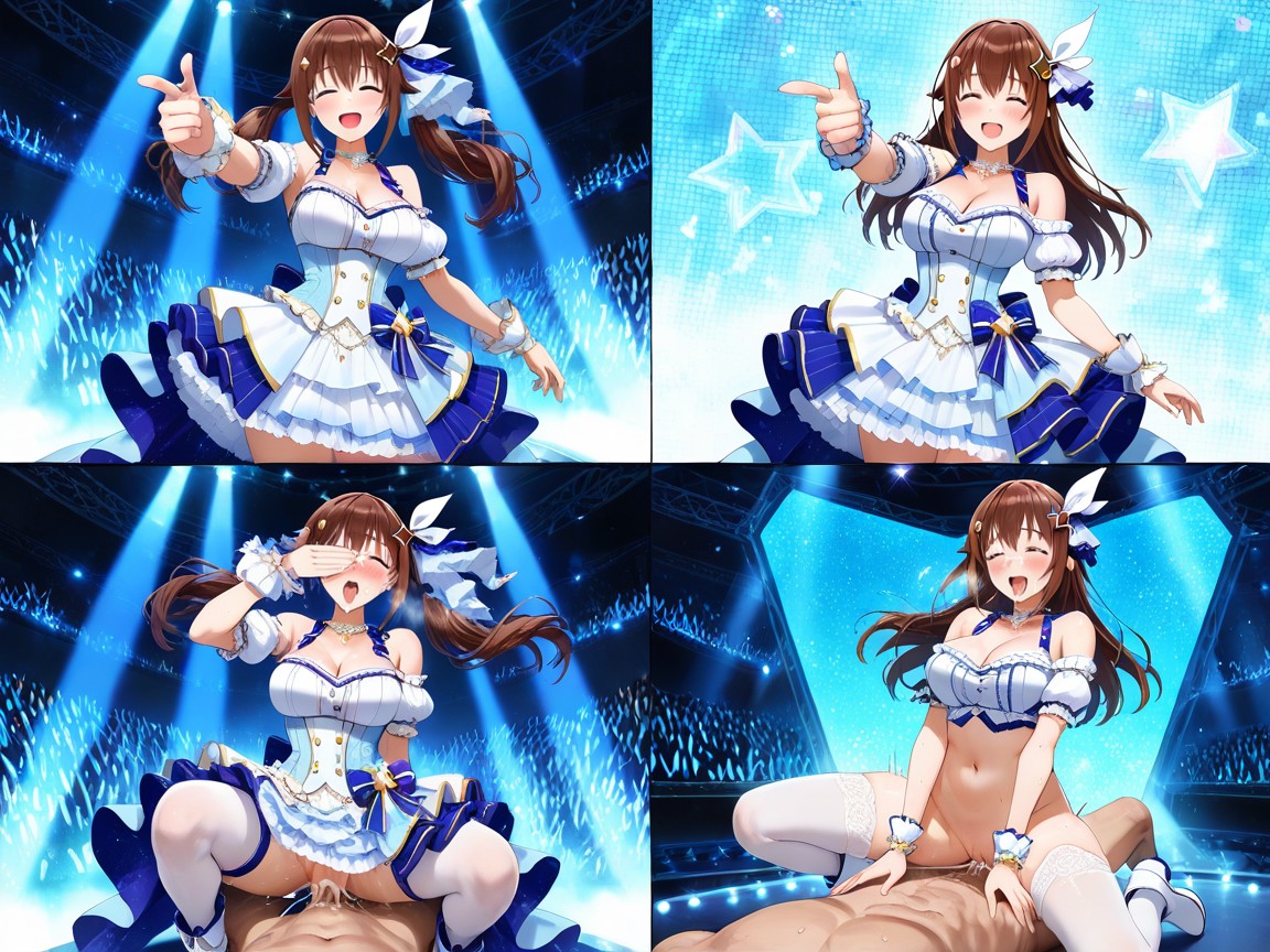 Star-shaped Hair Accessories, Low Block Heel, On Stage Hentai AI Porn