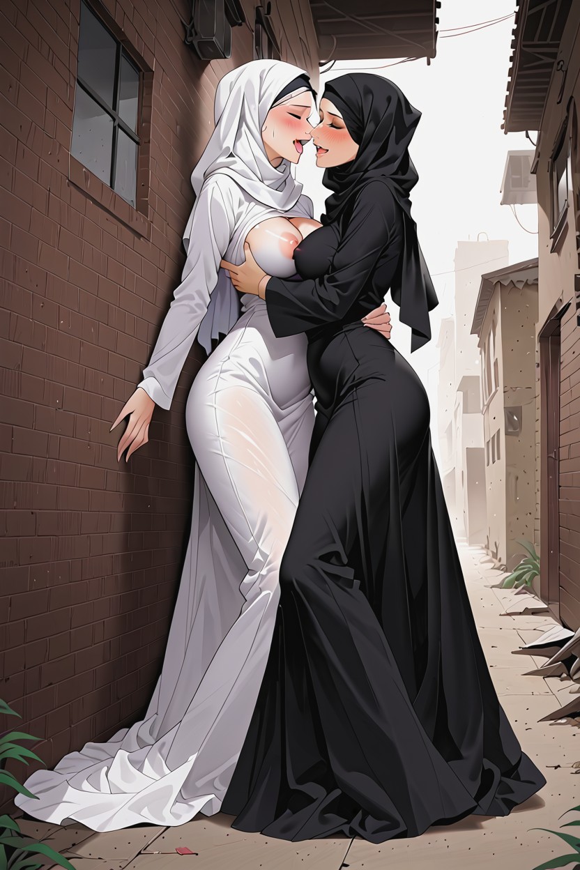 Orgasme, Hijab Women Lesbian Groping, Groping Against The Wall From Behind Porno IA Hentai