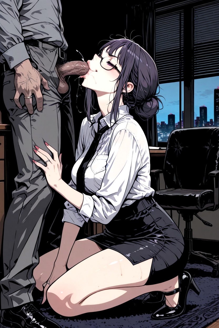 Kneeling, Is Kneeling On The Obsidian Carpet Her Expression Is One Of Focused, A High-contrast Hentai AI Porn