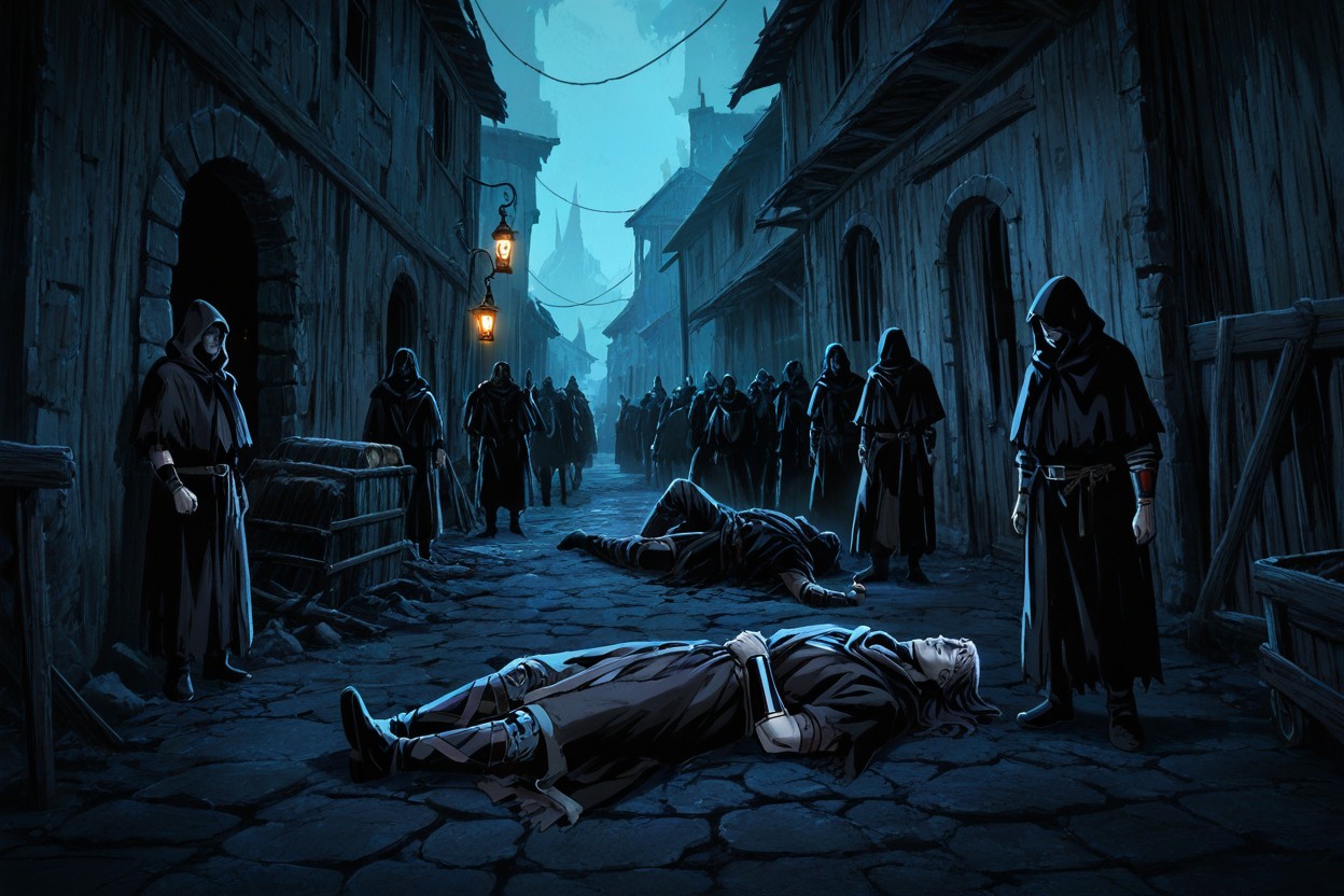 Many People Around, Cold Gray, Ruined Medieval City Street Hentai AI Porn
