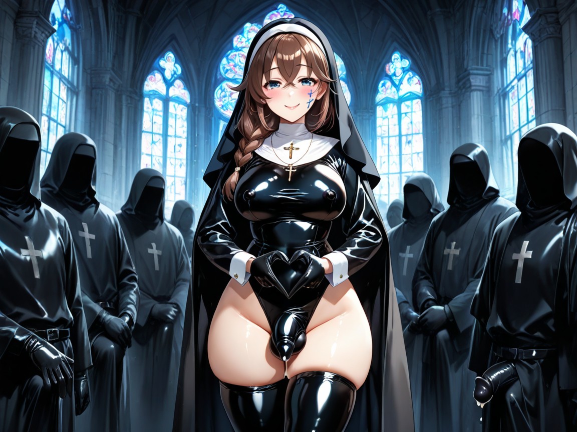 Ancient Church, Penis In Clothes, Wearing Black Latex Cloak Hentai AI Porn