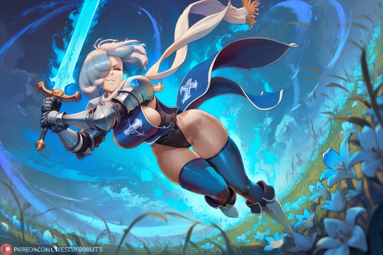 Cameltoe, Single Blue Lily In Hair, Tempest Hentai AI Porn