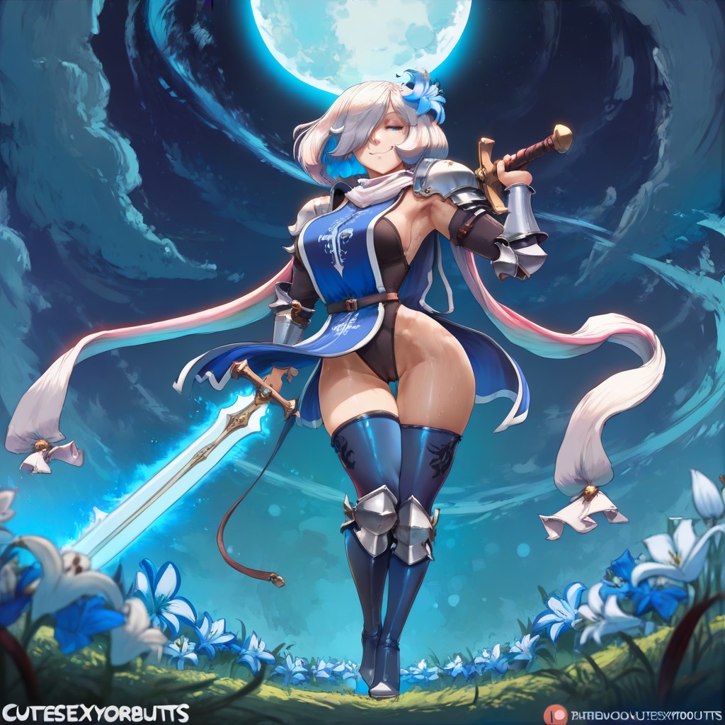 Hair Over One Eye, Action Pose, Rim Lighting Hentai IA