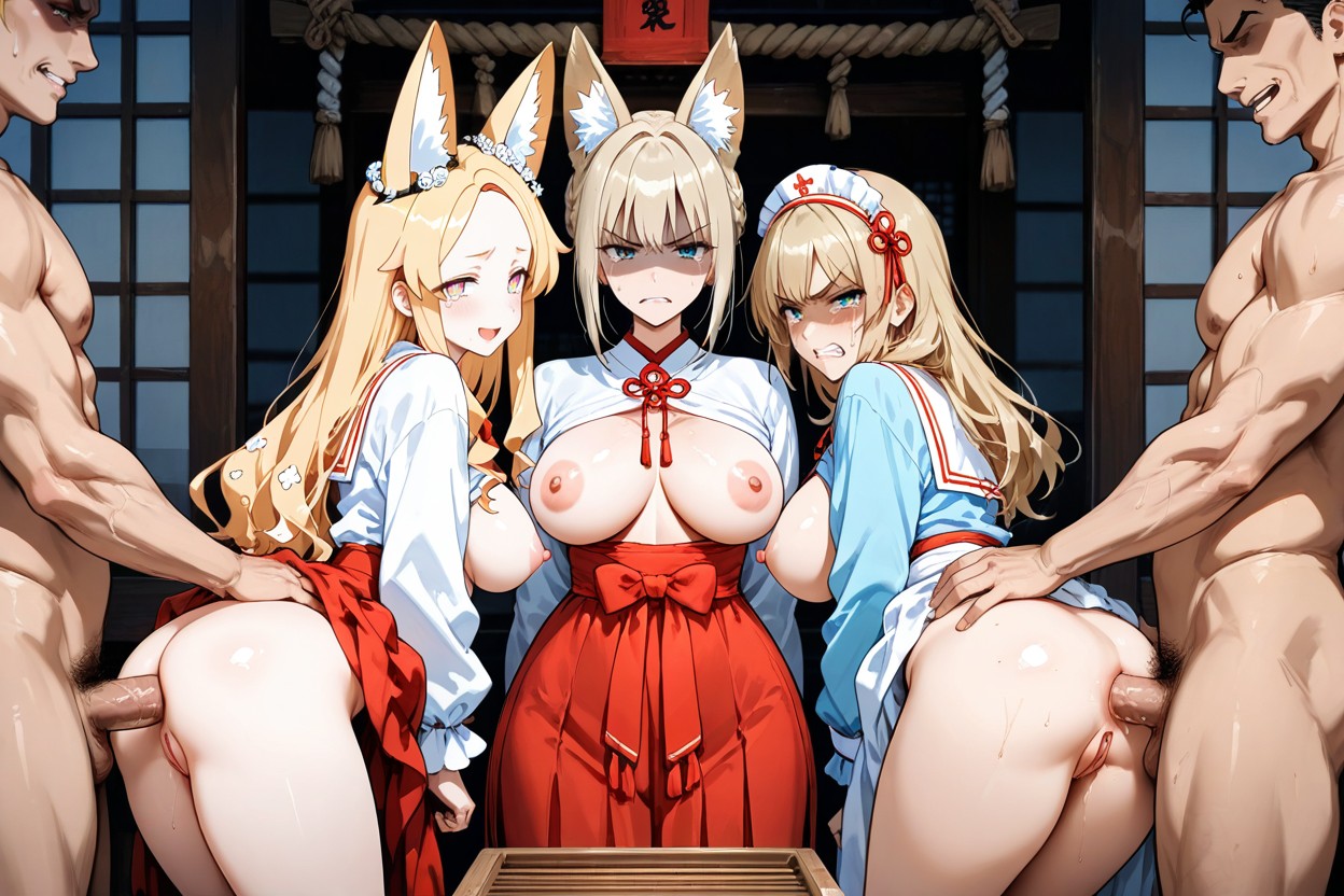 Glaring, Hands On Saisenbakodonation Box, Detailed Pussy Hentai AI Porn