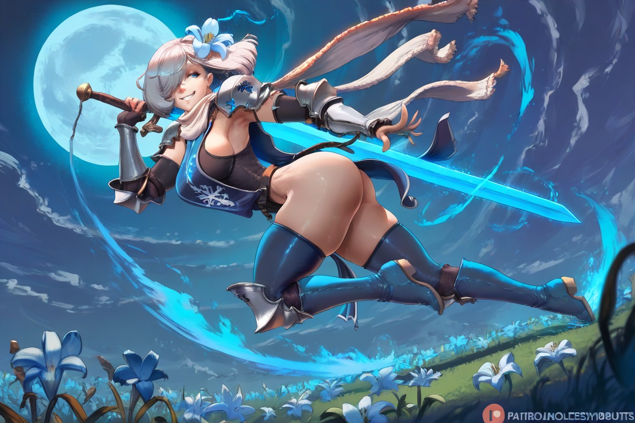 Blue Moon, Blue White Glowing, Full Body View Hentai AI Porn